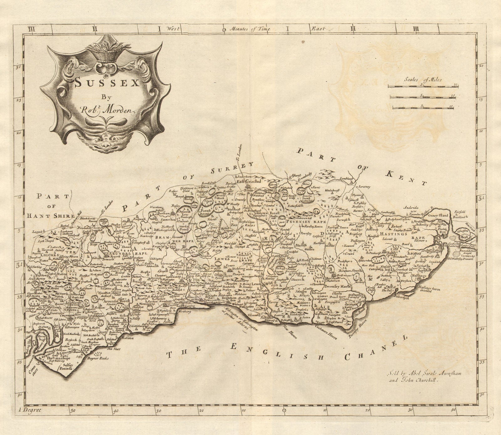 SUSSEX. by ROBERT MORDEN from Camden's Britannia 1772 old antique map chart